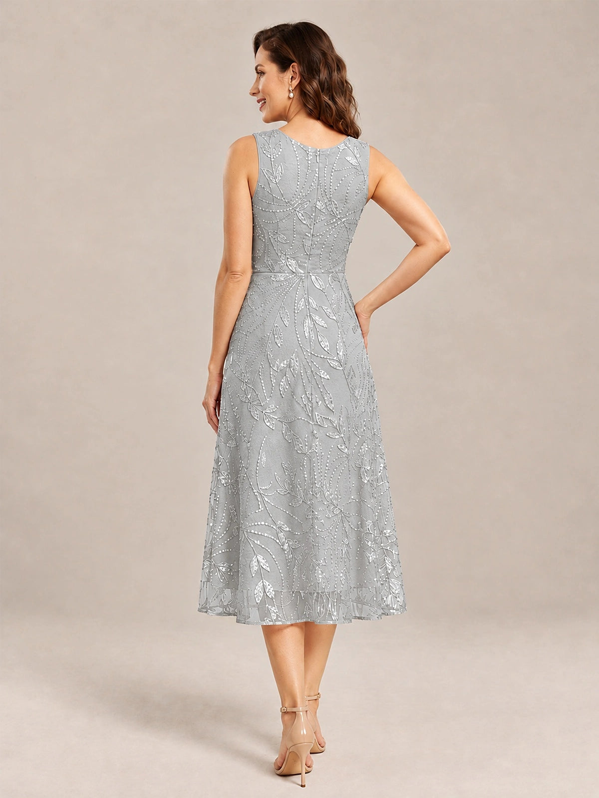Tea Length Sequin Lace Mother of the Bride Dress with Chiffon Jacket