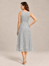 Tea Length Sequin Lace Mother of the Bride Dress with Chiffon Jacket