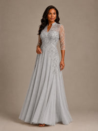 Embellished Appliques Mother of the Bride Dress with 3/4 Sleeves
