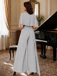 Chiffon Mother of the Bride Jumpsuit with Layered Cape Sleeves