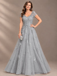 Lace Appliques A-line Mother of The Bride Dresses with Short Sleeves