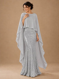 Sequin 2 Pieces Mother of the Bride Dress with Cap Sleeves Chiffon Formal Gowns
