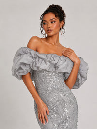 Sequin Off-Shoulder Ruffle Mermaid Prom Dress
