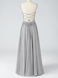 Spaghetti Strap Ruched Chiffon Maxi Dress with Backless