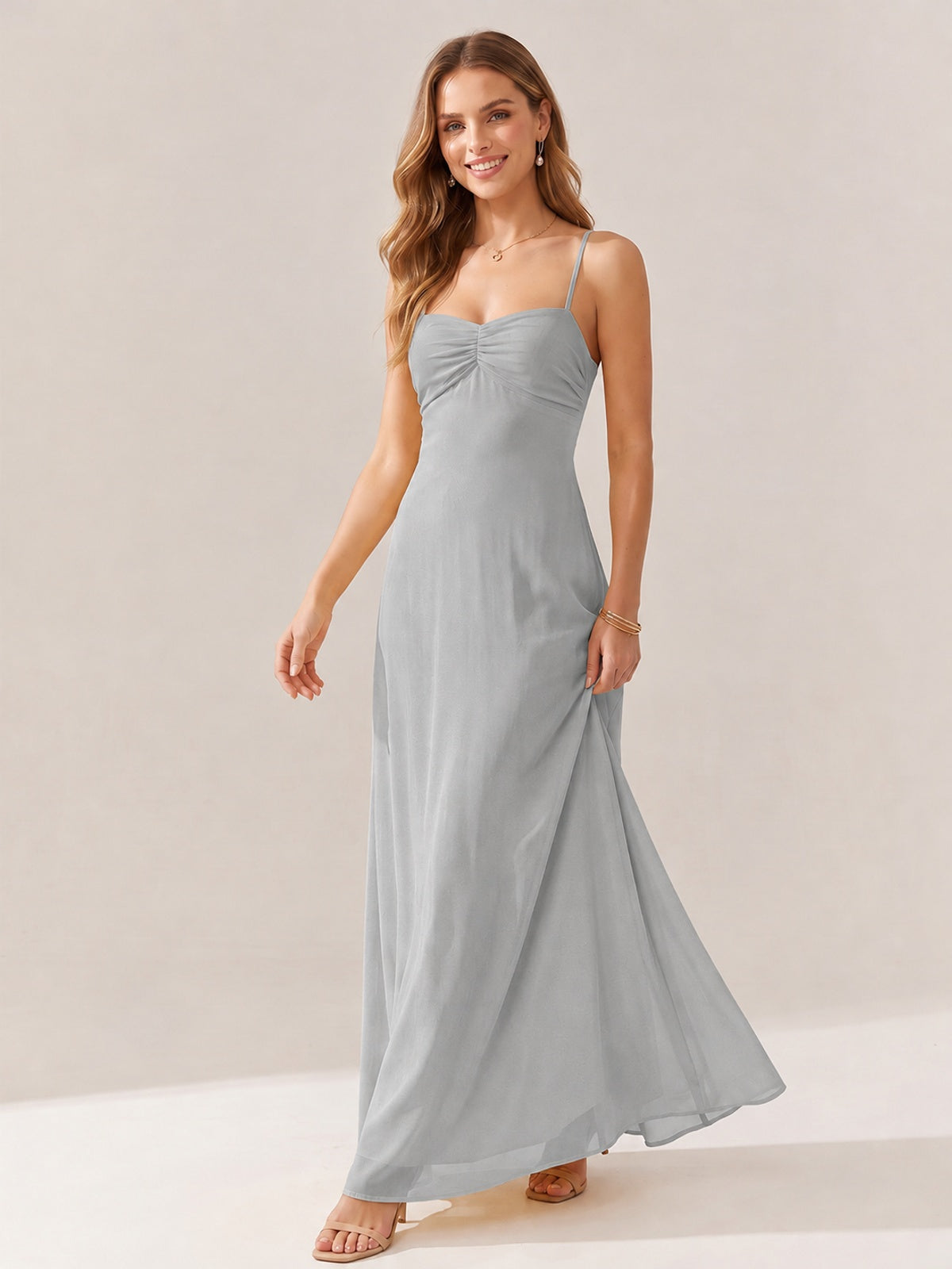 JOVELLEE Yellow Sweetheart Ruched Bust Chiffon Maxi Dress