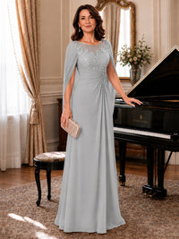 Elegant Applique Chiffon Mother of the Bride Dress with Cape Sleeves