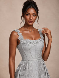 Light Blue 3D Floral Jacquard Prom Dress with Detachable Overskirt Corset Gown