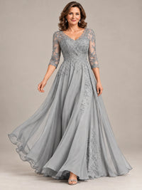 Sequin Lace A-Line Mother of the Bride Dress with 3/4 Sleeves