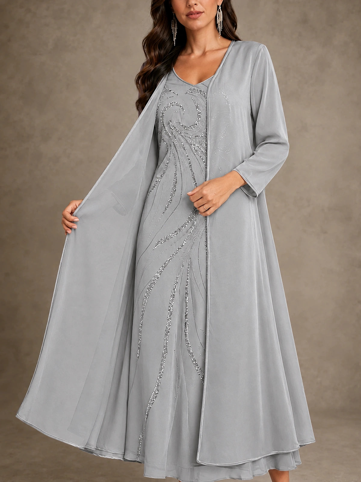 Sequin Chiffon Mother of the Bride Dress with Jacket