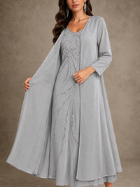 Sequin Chiffon Mother of the Bride Dress with Jacket