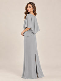 Cape Sleeve Mother of the Bride Dress with Asymmetrical Overlay