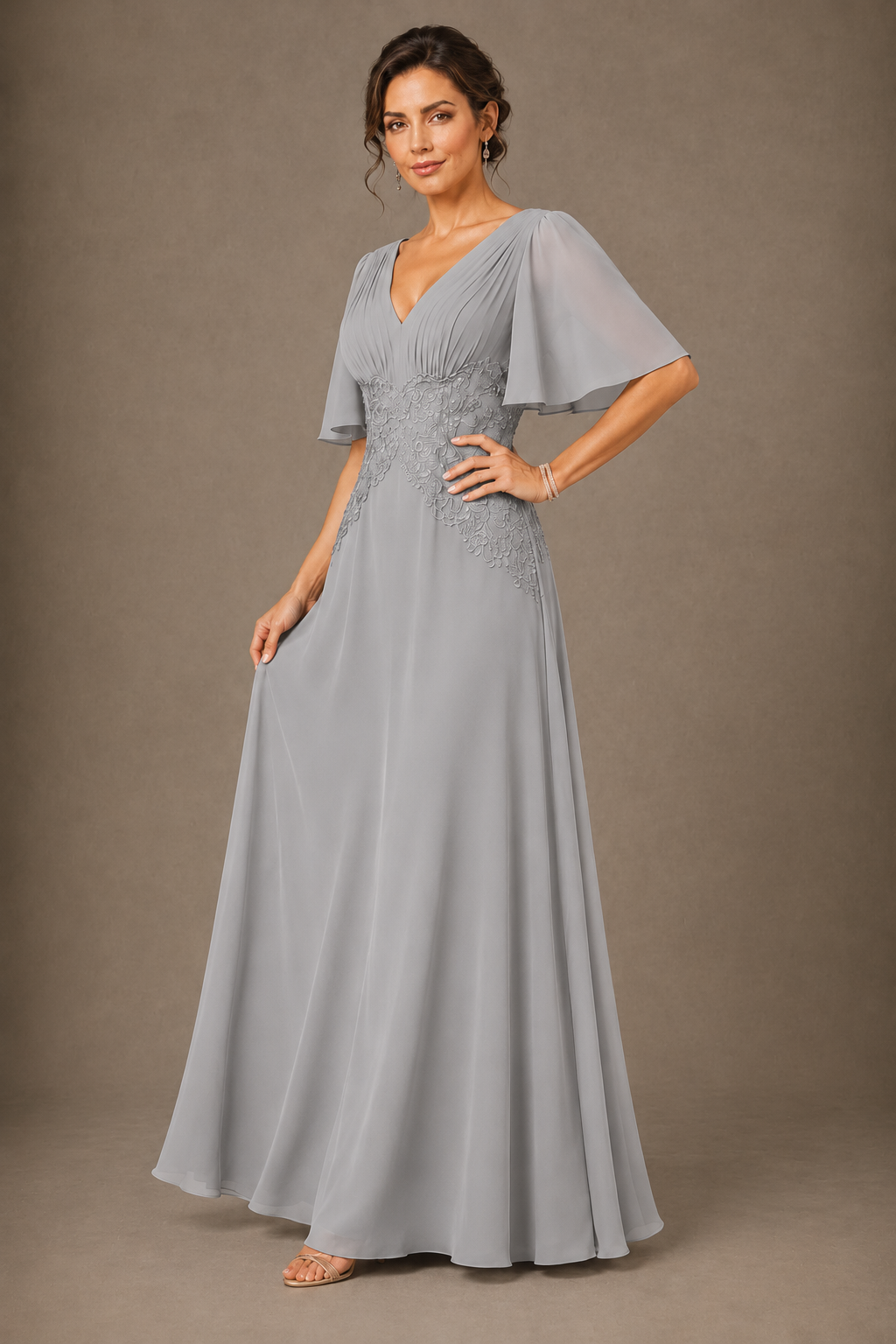 A-Line Chiffon Mother of the Bride Dress with Applique