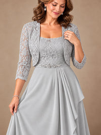 Blush Pink A-Line Mother of the Bride Dress with Lace Jacket and Ruffles