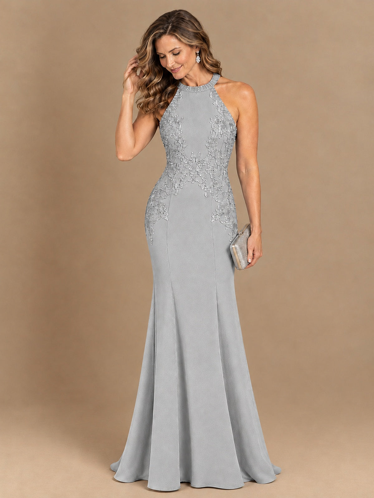 Halter Neckline Lace Appliques Mother of The Bride Dresses