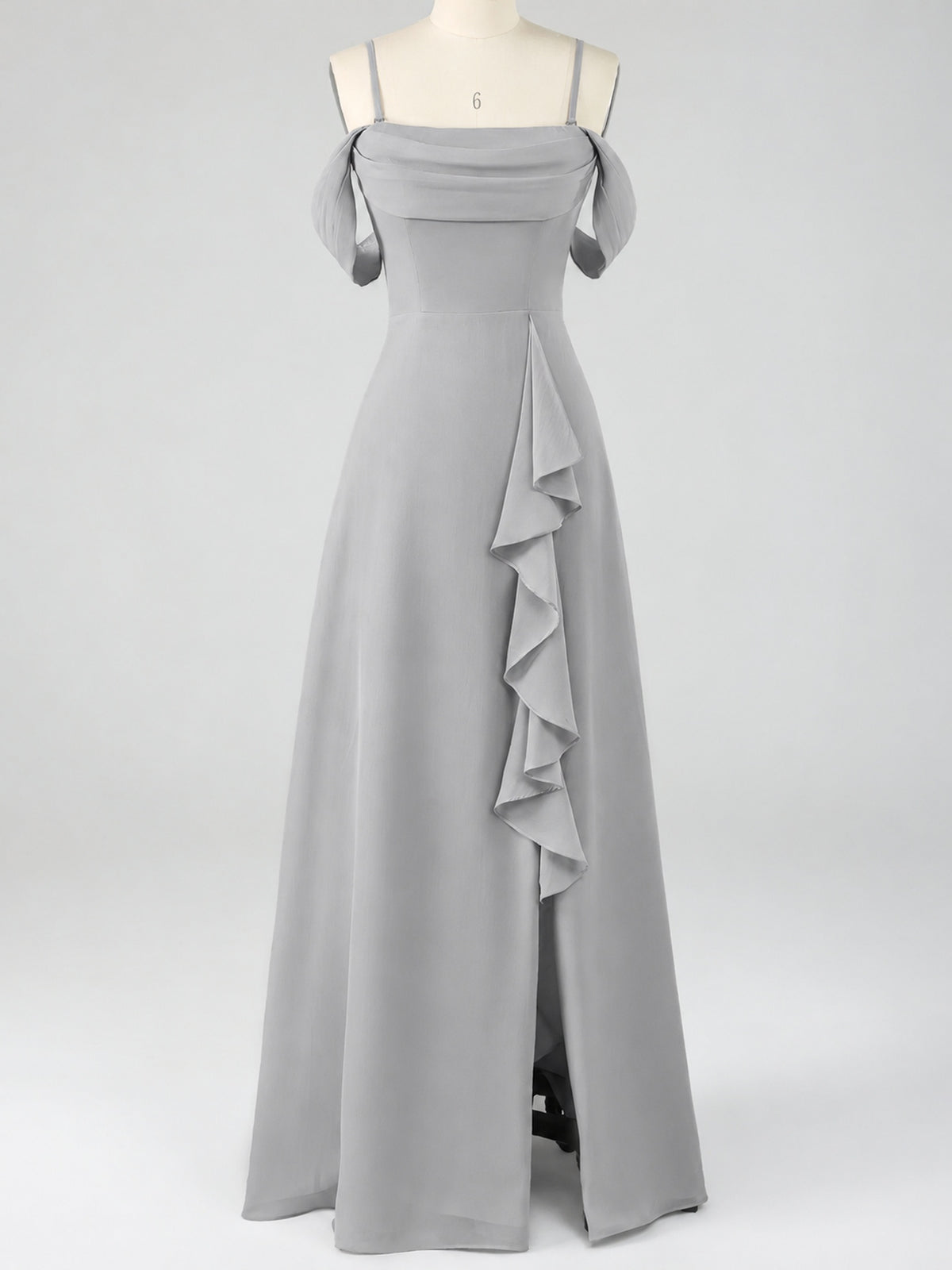 Spaghetti Strap Chiffon Bridesmaid Dress with Ruffles Slit
