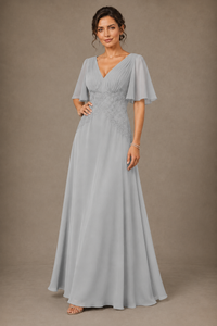A-Line Chiffon Mother of the Bride Dress with Applique