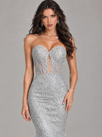 Strapless Corset Mermaid Prom Dress Lace Appliqué Formal Gown