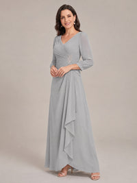 V-Neck Pleated Chiffon Mother of the Bride Dress with Flutter Sleeves