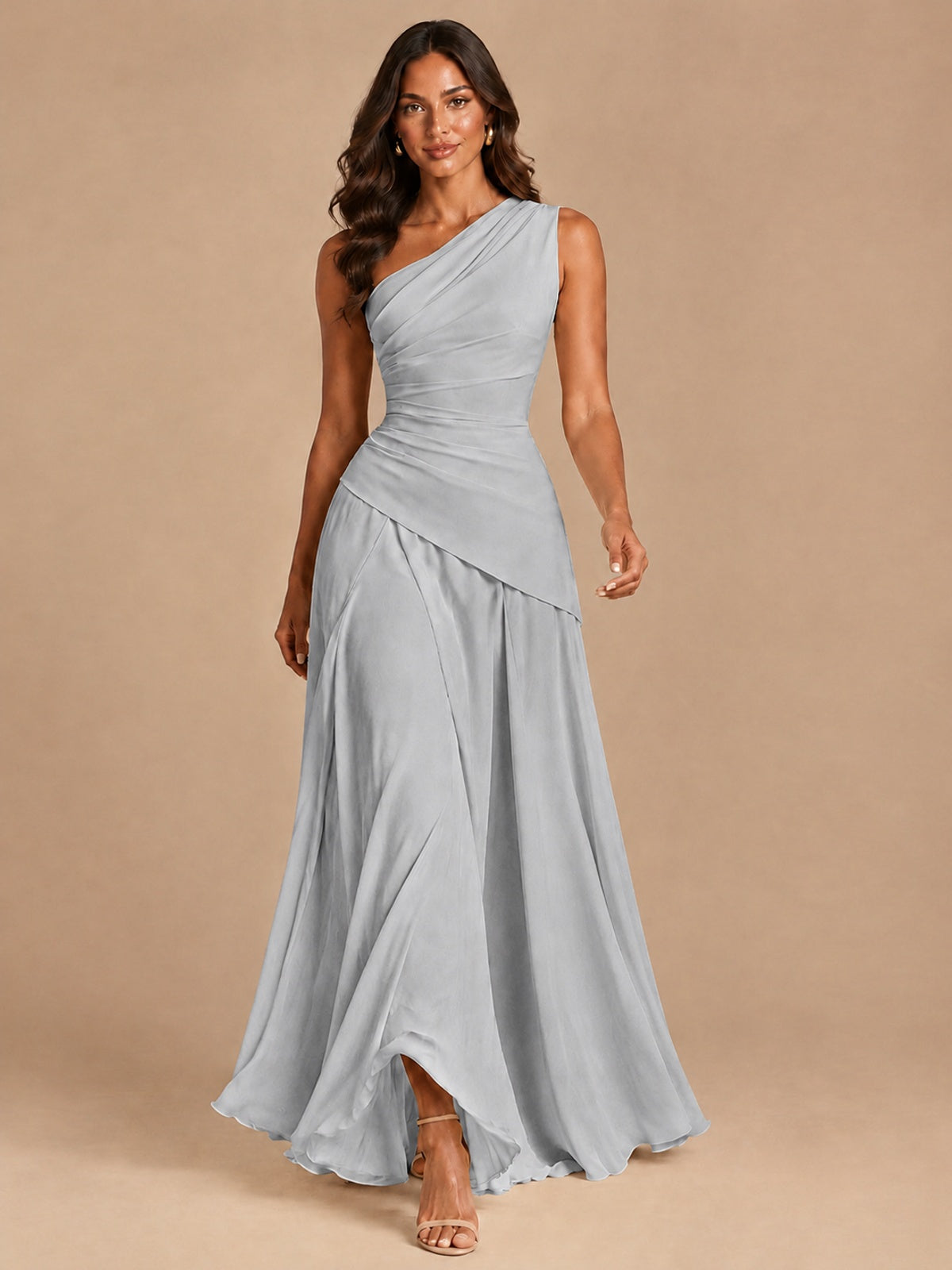 One Shoulder Prom Dress A-line Ruched Women Wedding Formal Gowns