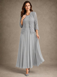 2-Piece Chiffon Mother of the Bride Dress with Lace Jacket