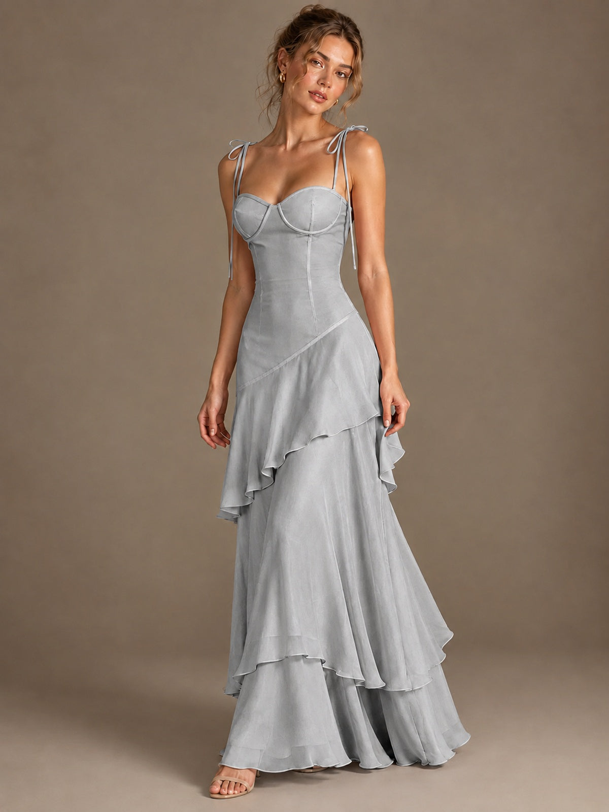 Spaghetti Strap Tiered Ruffles Chiffon Prom Dress
