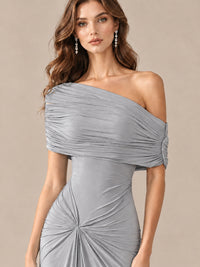 Elegant Draped Off Shoulder Ruched Mermaid Chiffon Formal Evening Gown
