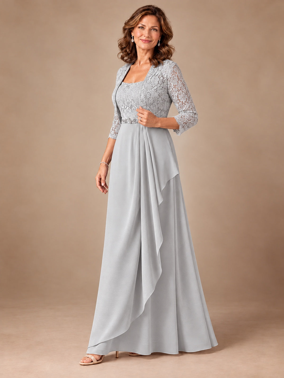 Blush Pink A-Line Mother of the Bride Dress with Lace Jacket and Ruffles