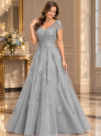 Lace Appliques A-line Mother of The Bride Dresses with Short Sleeves