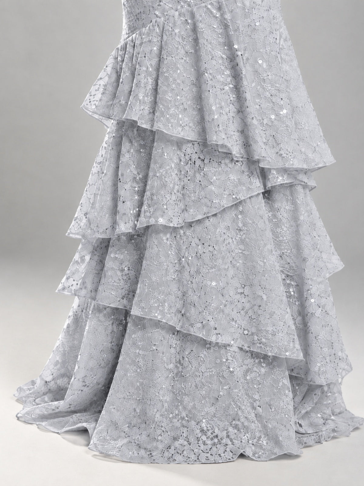 Halter Tiered Mermaid Prom Dress with Sparkly Lace