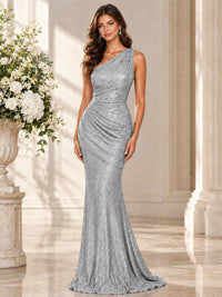 Sequin Mermaid One Shoulder Prom Dress Long formal Gown