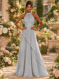 Wrap Pleated Prom Dress Halter A-line Chiffon Formal Wedding Dress