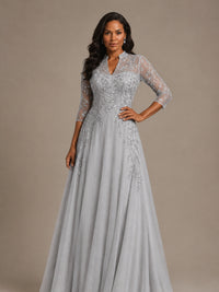 Embellished Appliques Mother of the Bride Dress with 3/4 Sleeves