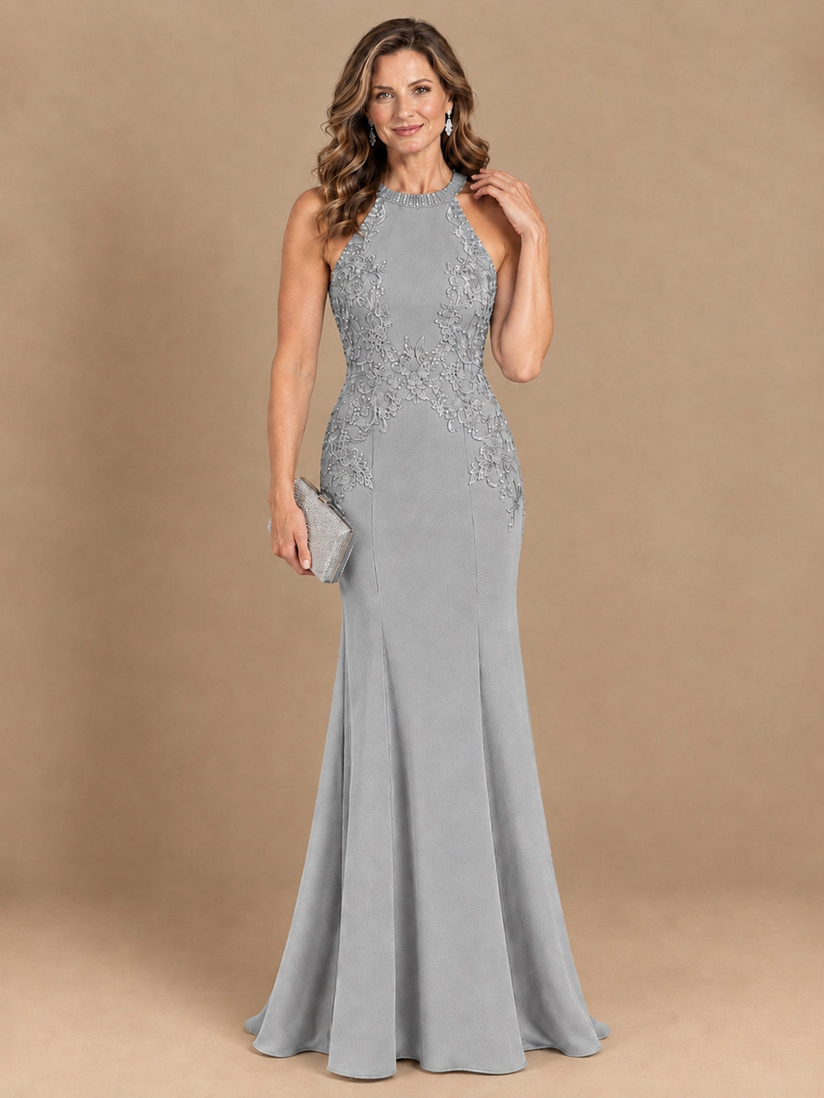 Halter Neckline Lace Appliques Mother of The Bride Dresses