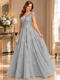 Lace Appliques A-line Mother of The Bride Dresses with Short Sleeves