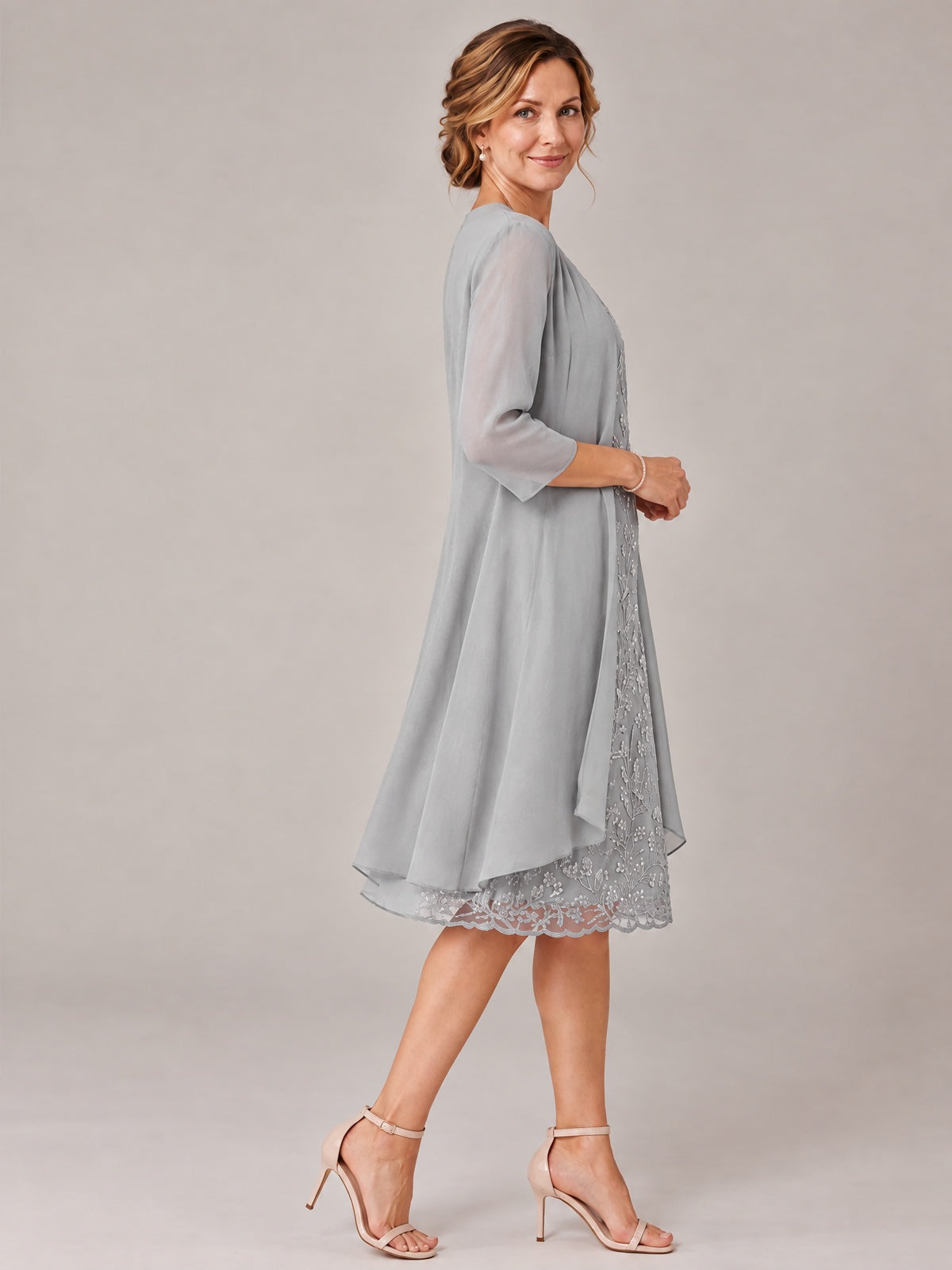Tea Length Sequin Lace Mother of The Bride Dress with Chiffon Jacket