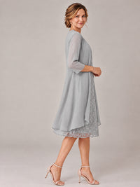 Tea Length Sequin Lace Mother of The Bride Dress with Chiffon Jacket