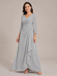 V-Neck Pleated Chiffon Mother of the Bride Dress with Flutter Sleeves