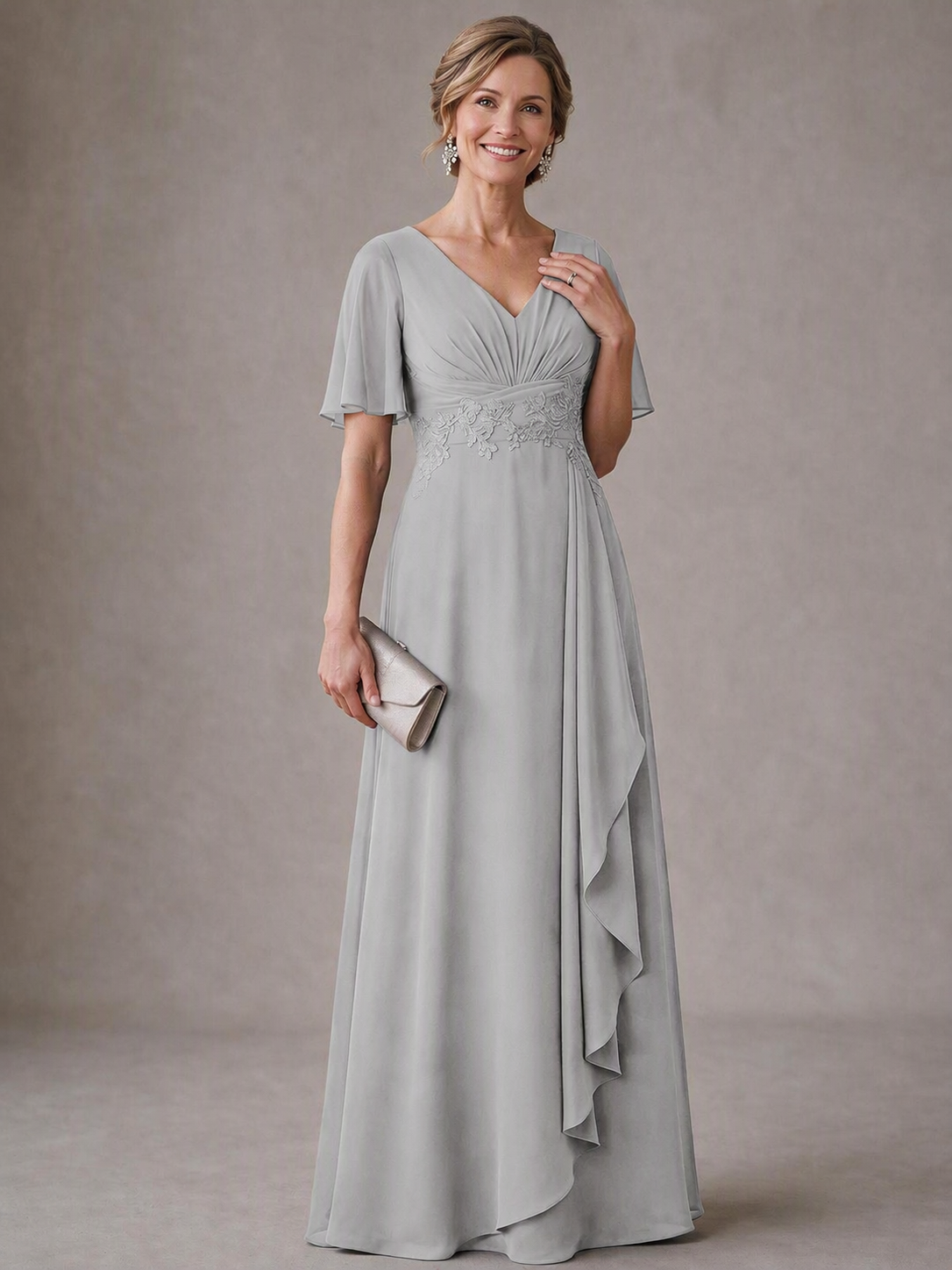 V-Neck Chiffon Lace Mother of the Bride Dresses