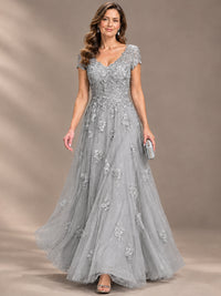 Lace Appliques A-line Mother of The Bride Dresses with Short Sleeves