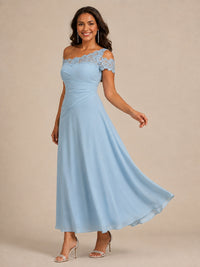 Light Blue A-Line Lace Chiffon Mother of the Bride Dress