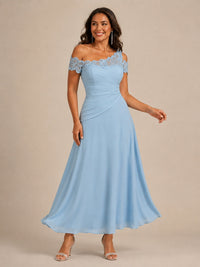 Light Blue A-Line Lace Chiffon Mother of the Bride Dress