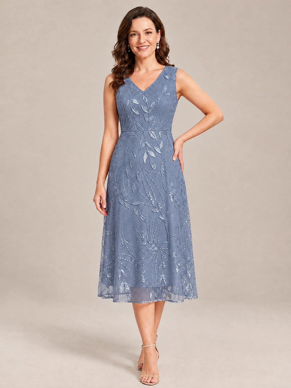 Tea Length Sequin Lace Mother of the Bride Dress with Chiffon Jacket