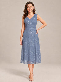 Tea Length Sequin Lace Mother of the Bride Dress with Chiffon Jacket