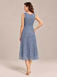 Tea Length Sequin Lace Mother of the Bride Dress with Chiffon Jacket