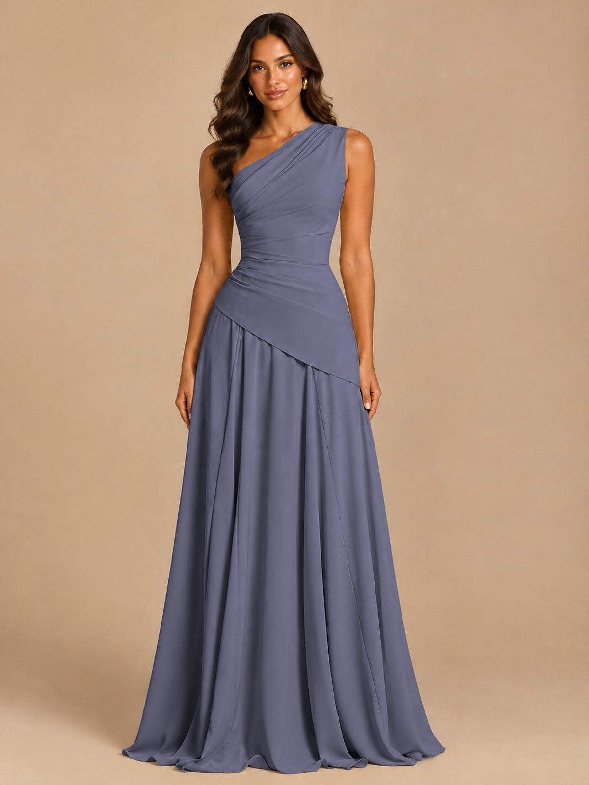 One Shoulder Prom Dress A-line Ruched Women Wedding Formal Gowns
