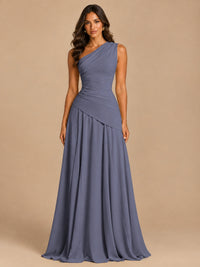 One Shoulder Prom Dress A-line Ruched Women Wedding Formal Gowns