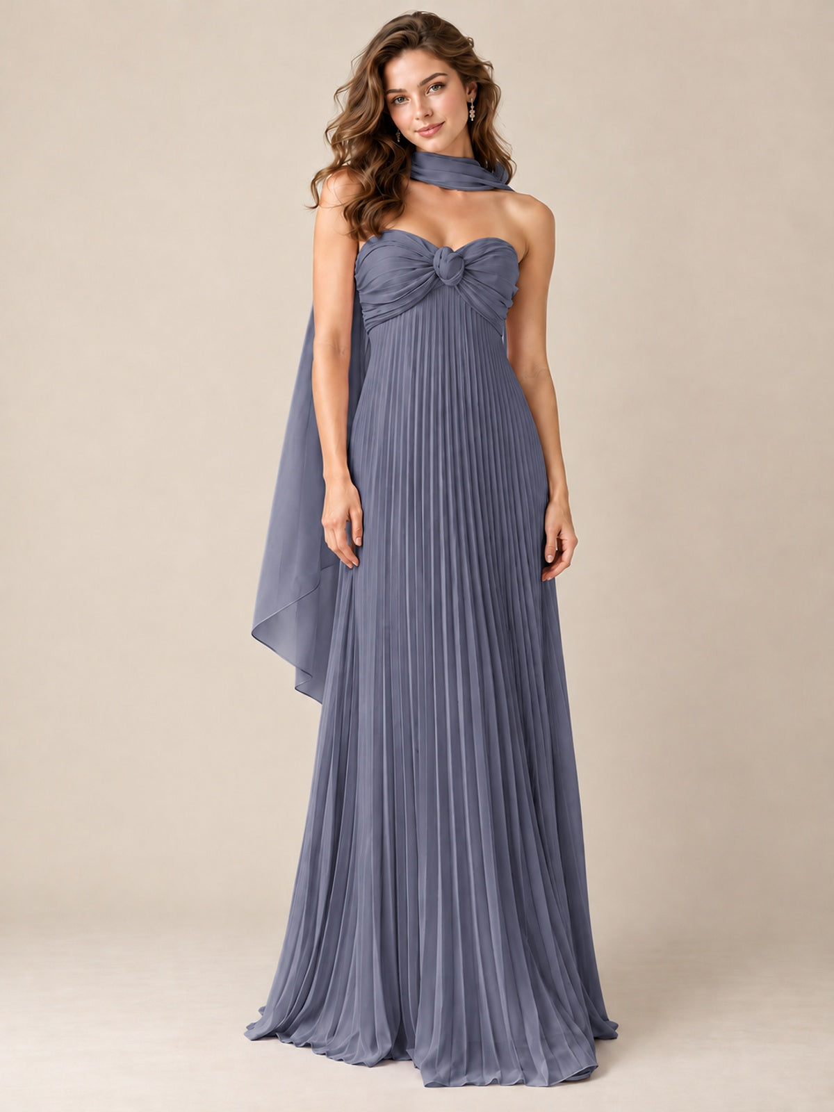Sweetheart Neckline Pleated Prom Dress Strapless A-line Formal Dress with Flowy Scarf