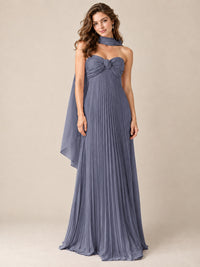 Sweetheart Neckline Pleated Prom Dress Strapless A-line Formal Dress with Flowy Scarf