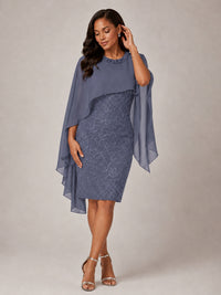Floral Sheath Mother of the Bride Dress with Cape Overlay