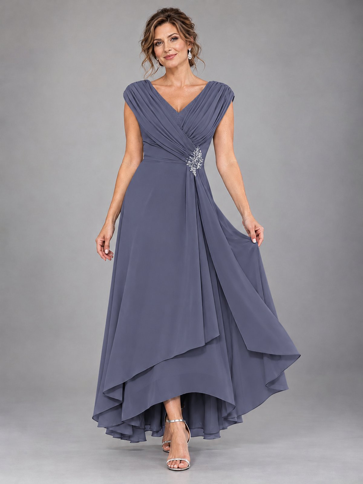 Cap Sleeve Chiffon A-Line Mother of the Bride Dress